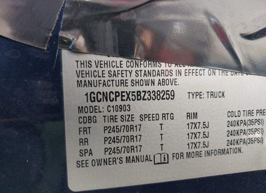 Photo 9 of 2011 Chevrolet Silverado 1500 WORK TRUCK (VIN 1GCNCPEX5BZ338259)