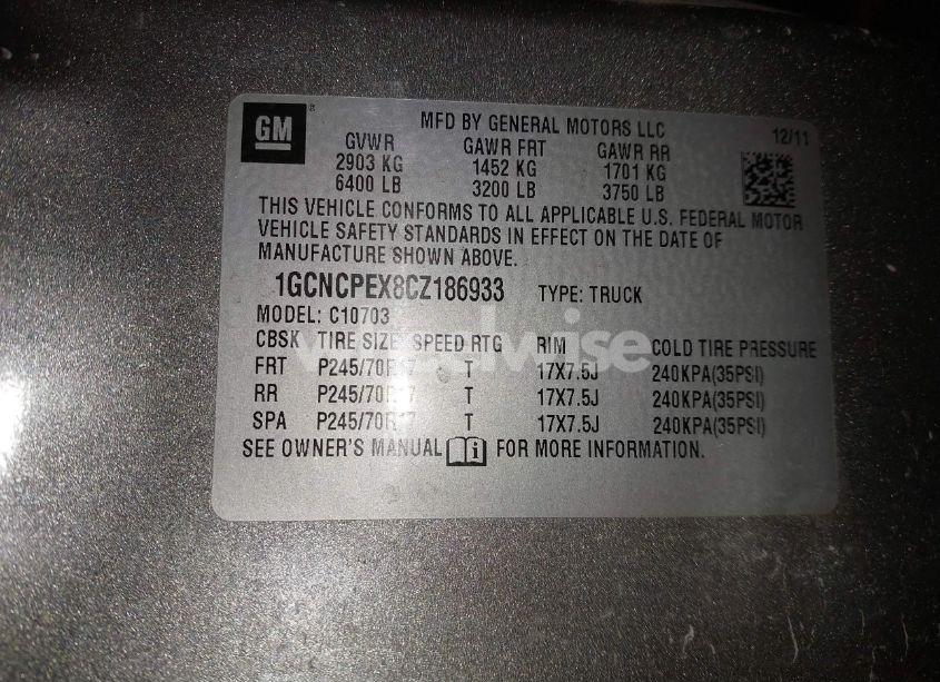 Photo 9 of 2012 Chevrolet Silverado 1500 WORK TRUCK (VIN 1GCNCPEX8CZ186933)