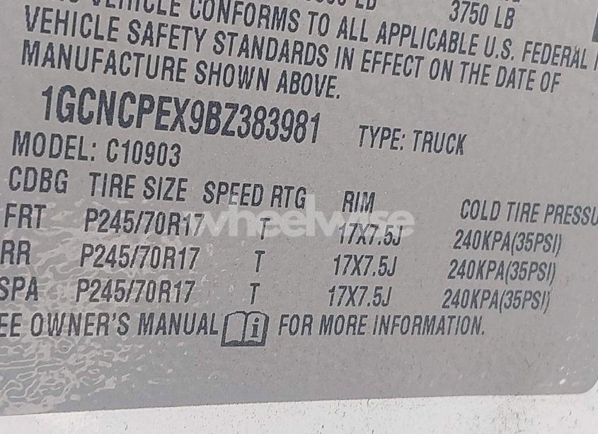 Photo 9 of 2011 Chevrolet Silverado 1500 WORK TRUCK (VIN 1GCNCPEX9BZ383981)