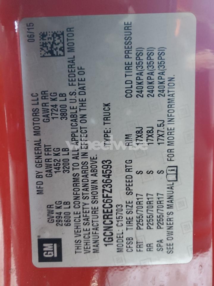 Photo 12 of 2015 CHEVROLET SILVERADO C1500 LT (VIN 1GCNCREC6FZ364593)