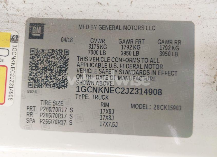 Photo 9 of 2018 Chevrolet Silverado 1500 WT (VIN 1GCNKNEC2JZ314908)