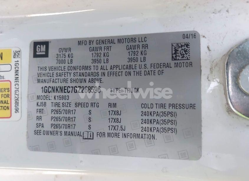 Photo 8 of 2016 Chevrolet Silverado 1500 WT (VIN 1GCNKNEC7GZ268596)