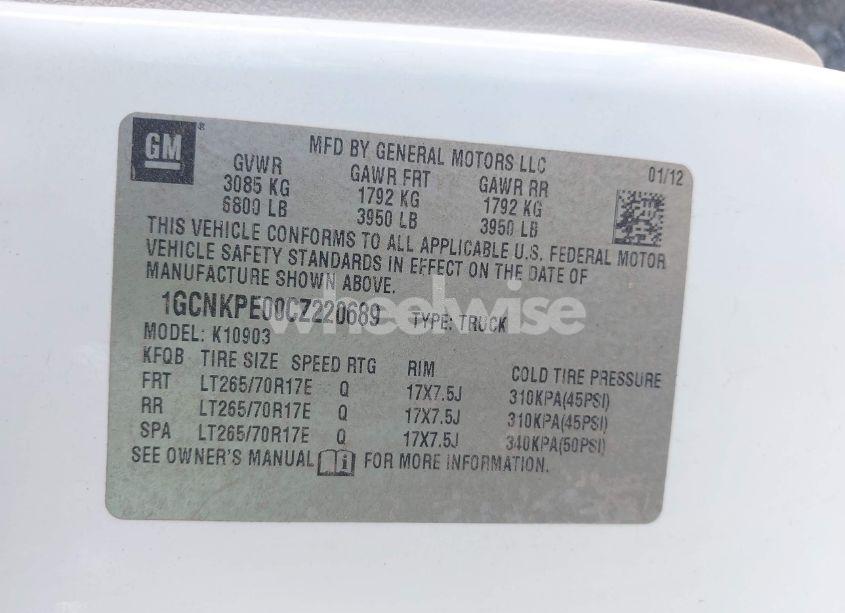 Photo 9 of 2012 Chevrolet Silverado 1500 WORK TRUCK (VIN 1GCNKPE00CZ220689)