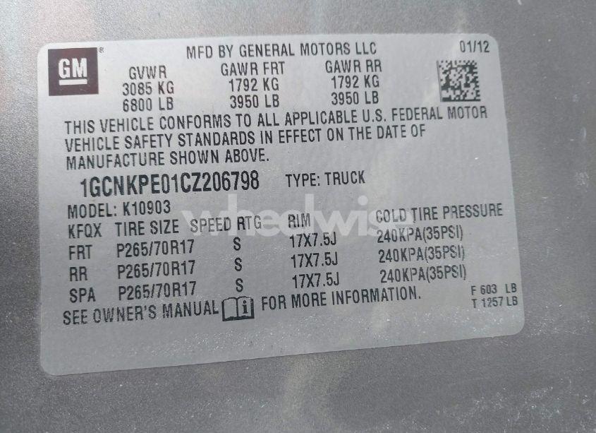 Photo 9 of 2012 Chevrolet Silverado 1500 WORK TRUCK (VIN 1GCNKPE01CZ206798)