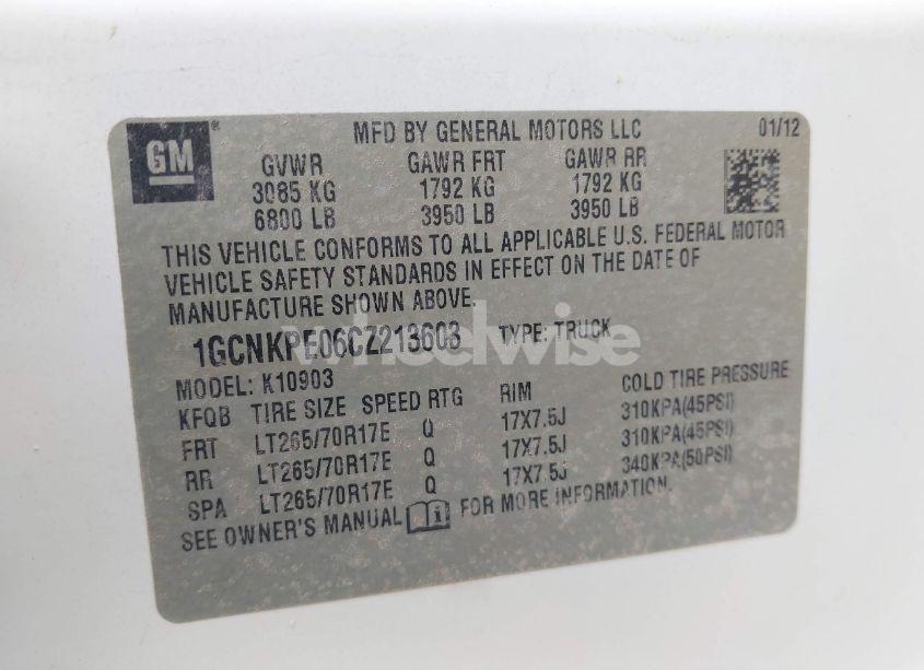 Photo 9 of 2012 Chevrolet Silverado 1500 WORK TRUCK (VIN 1GCNKPE06CZ213603)