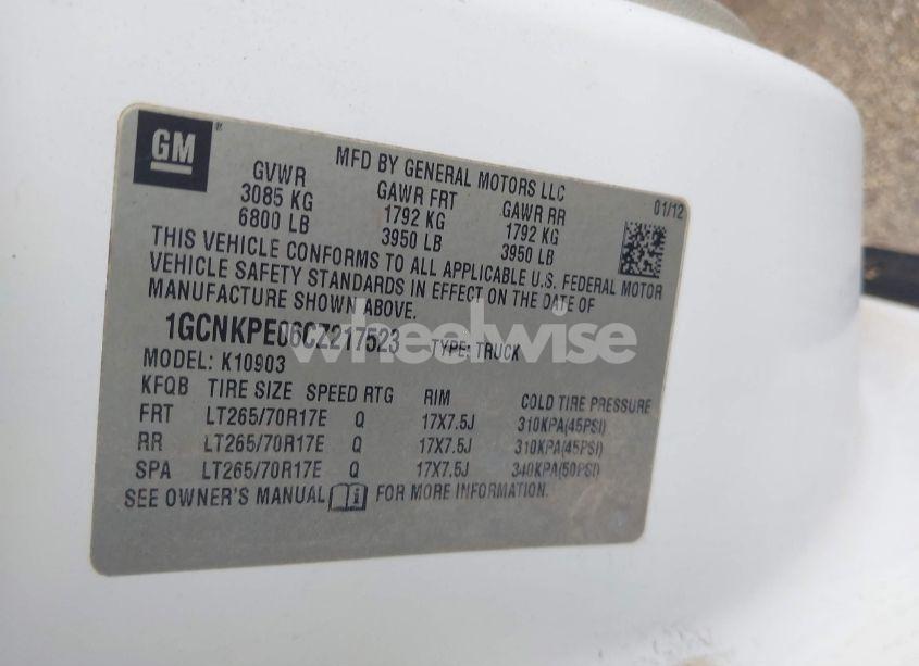 Photo 9 of 2012 Chevrolet Silverado 1500 WORK TRUCK (VIN 1GCNKPE06CZ217523)