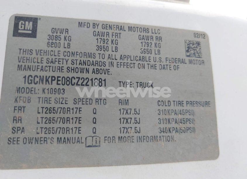 Photo 9 of 2012 Chevrolet Silverado 1500 WORK TRUCK (VIN 1GCNKPE08CZ221881)