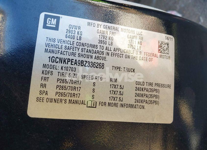 Photo 9 of 2011 Chevrolet Silverado 1500 WORK TRUCK (VIN 1GCNKPEA9BZ336268)