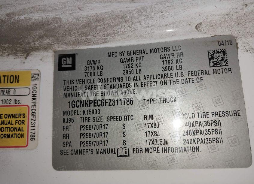 Photo 9 of 2015 Chevrolet Silverado 1500 WT (VIN 1GCNKPEC6FZ311786)