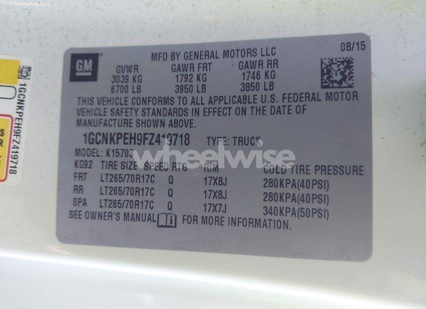 Photo 9 of 2015 Chevrolet Silverado 1500 WT (VIN 1GCNKPEH9FZ419718)