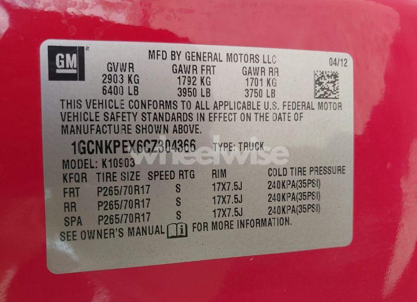 Photo 9 of 2012 Chevrolet Silverado 1500 WORK TRUCK (VIN 1GCNKPEX6CZ304366)