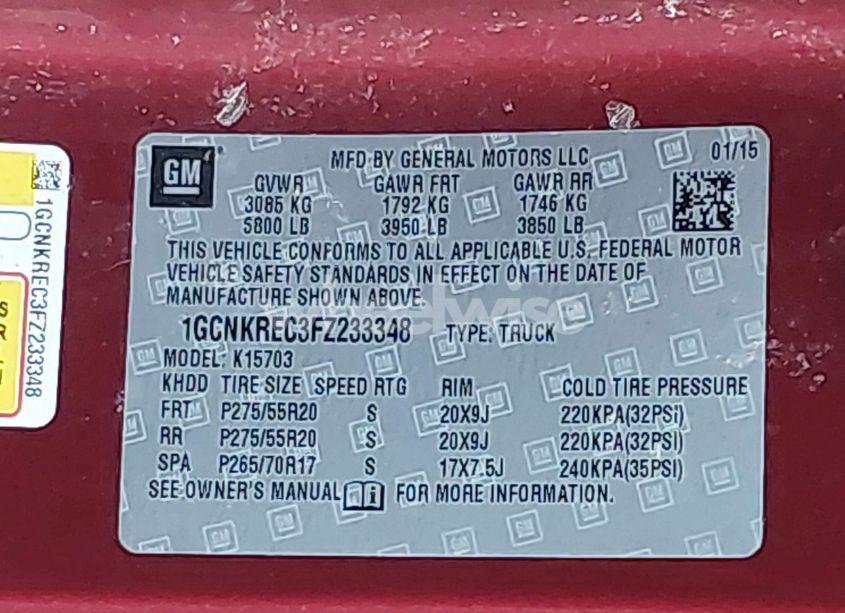 Photo 9 of 2015 Chevrolet Silverado 1500 2LT (VIN 1GCNKREC3FZ233348)