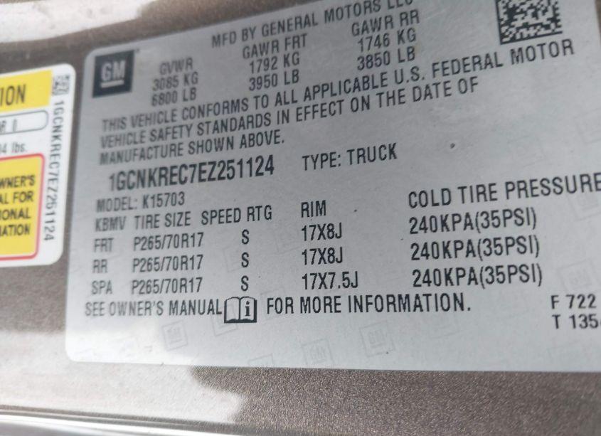 Photo 9 of 2014 Chevrolet Silverado 1500 1LT (VIN 1GCNKREC7EZ251124)