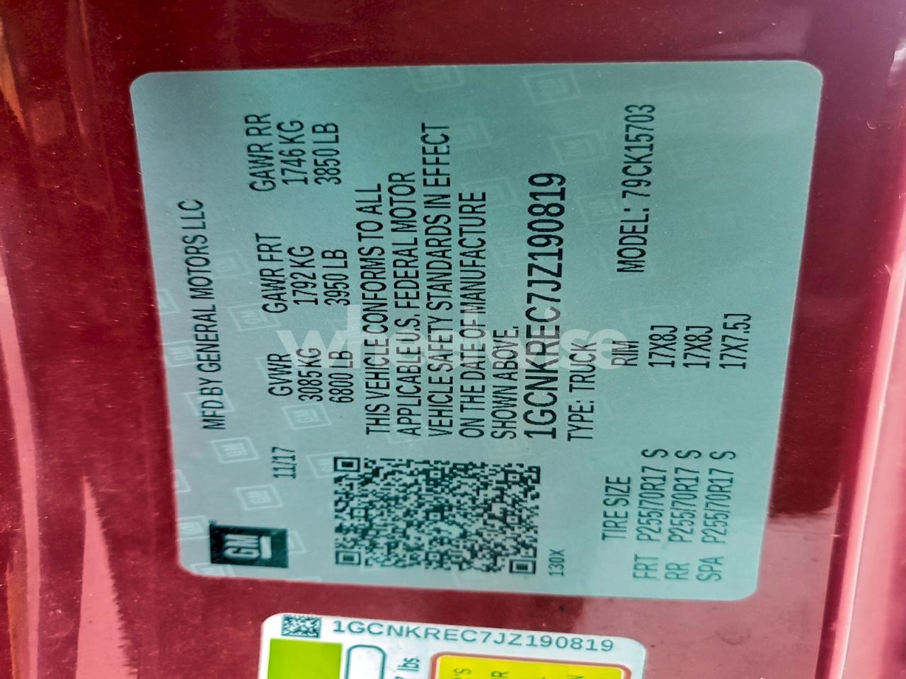 Photo 12 of 2018 CHEVROLET SILVERADO K1500 LT (VIN 1GCNKREC7JZ190819)