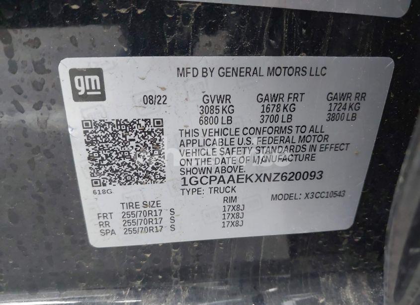 Photo 9 of 2022 Chevrolet Silverado 1500 2WD SHORT BED WT (VIN 1GCPAAEKXNZ620093)