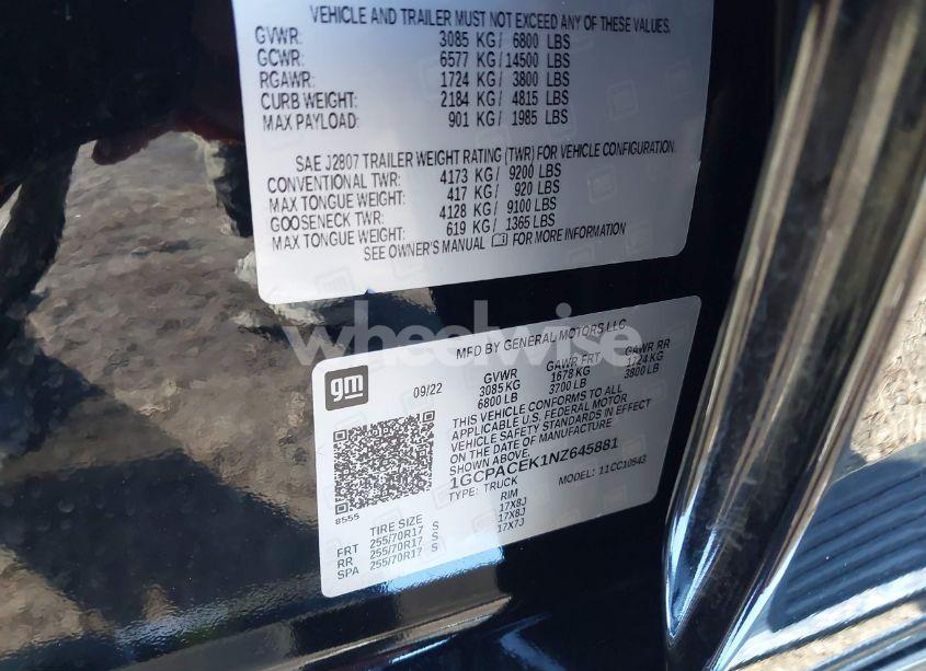 Photo 9 of 2022 Chevrolet Silverado 1500 2WD SHORT BED LT (VIN 1GCPACEK1NZ645881)