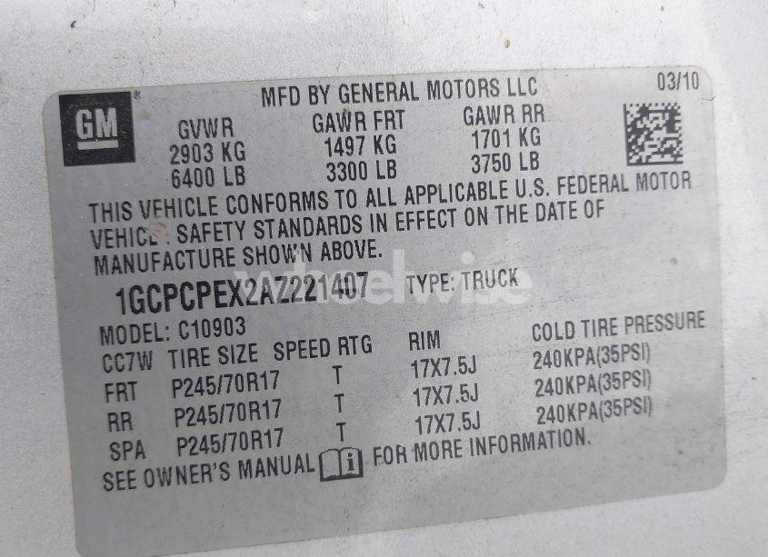 Photo 9 of 2010 Chevrolet Silverado 1500 WORK TRUCK (VIN 1GCPCPEX2AZ221407)