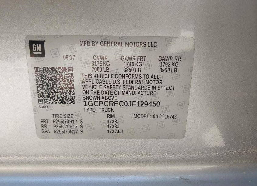 Photo 9 of 2018 Chevrolet Silverado 1500 1LT (VIN 1GCPCREC0JF129450)