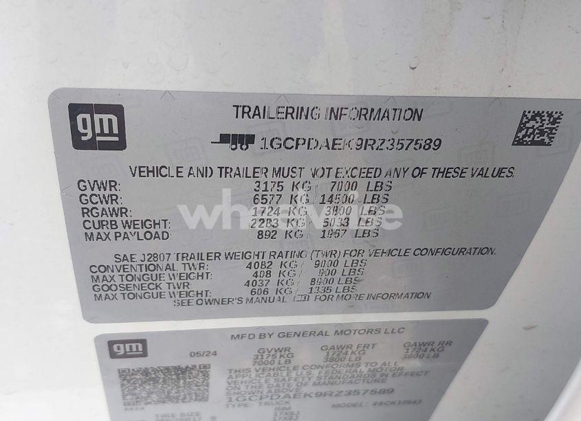 Photo 9 of 2024 Chevrolet Silverado 1500 4WD SHORT BED WT (VIN 1GCPDAEK9RZ357589)