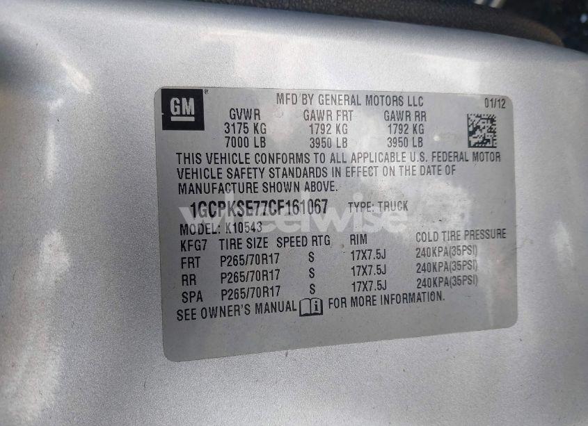 Photo 9 of 2012 Chevrolet Silverado 1500 LT (VIN 1GCPKSE77CF161067)