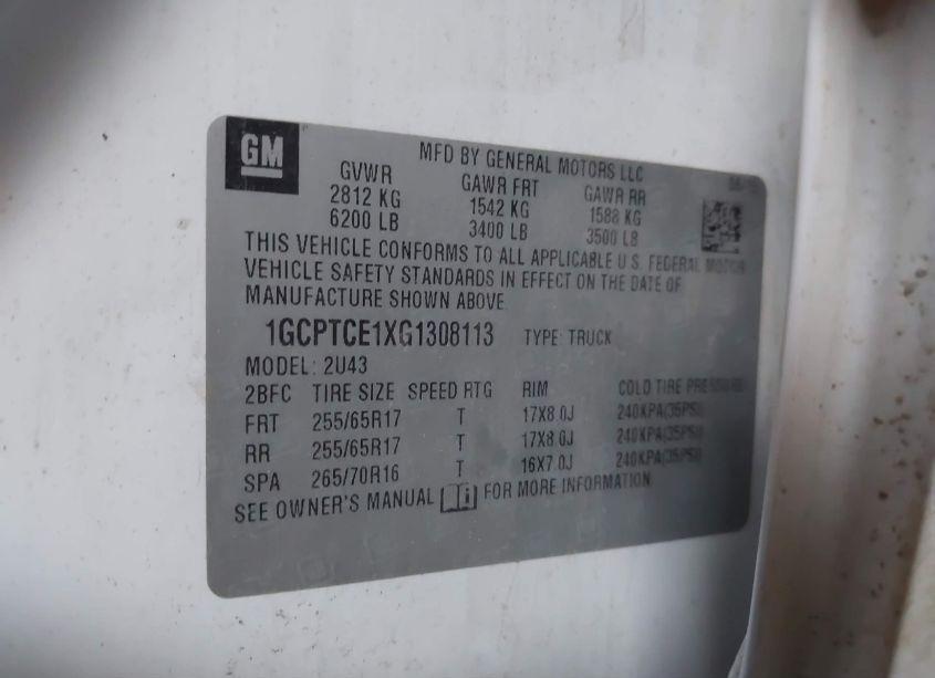 Photo 9 of 2016 Chevrolet Colorado LT (VIN 1GCPTCE1XG1308113)