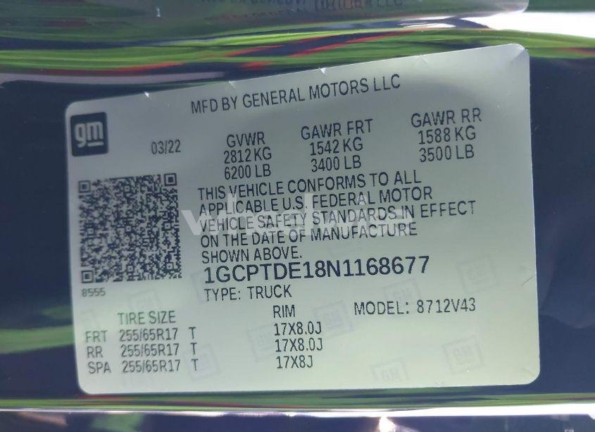 Photo 9 of 2022 Chevrolet Colorado 4WD LONG BOX Z71 (VIN 1GCPTDE18N1168677)