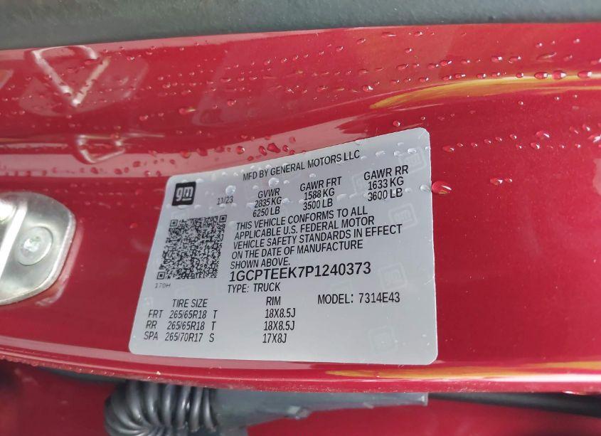 Photo 9 of 2023 Chevrolet Colorado 4WD SHORT BOX TRAIL BOSS (VIN 1GCPTEEK7P1240373)