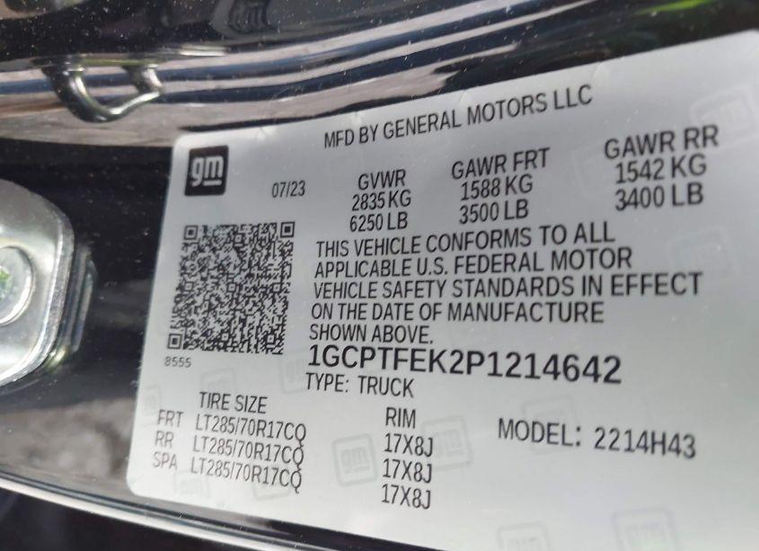 Photo 9 of 2023 Chevrolet Colorado 4WD SHORT BOX ZR2 (VIN 1GCPTFEK2P1214642)