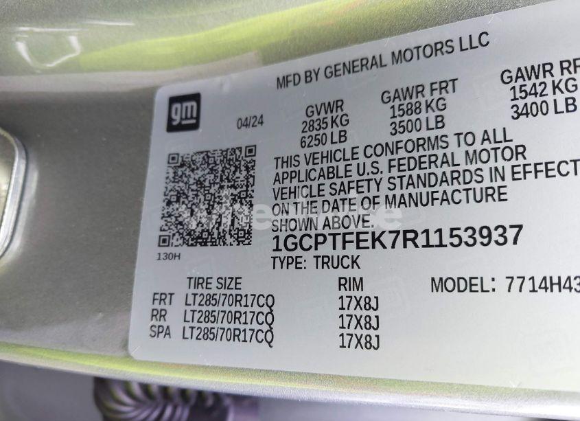 Photo 9 of 2024 Chevrolet Colorado 4WD ZR2 (VIN 1GCPTFEK7R1153937)