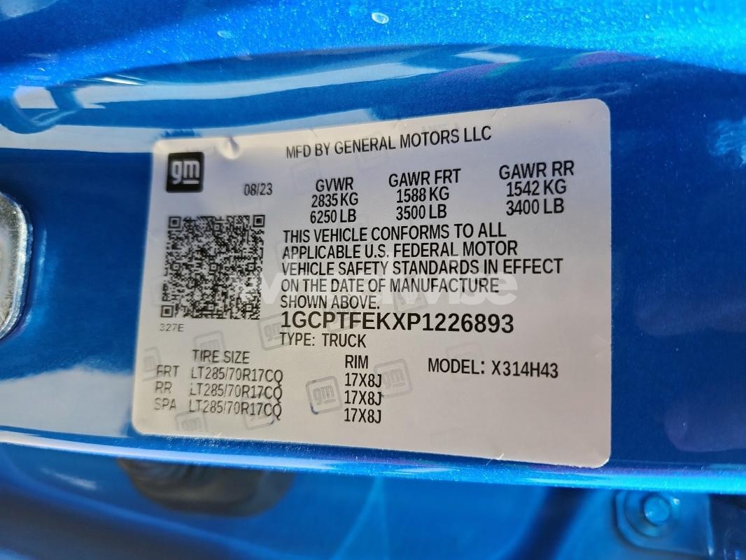 Photo 3 of 2023 CHEVROLET COLORADO ZR2 (VIN 1GCPTFEKXP1226893)