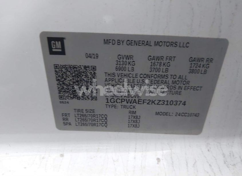 Photo 9 of 2019 Chevrolet Silverado 1500 WORK TRUCK (VIN 1GCPWAEF2KZ310374)