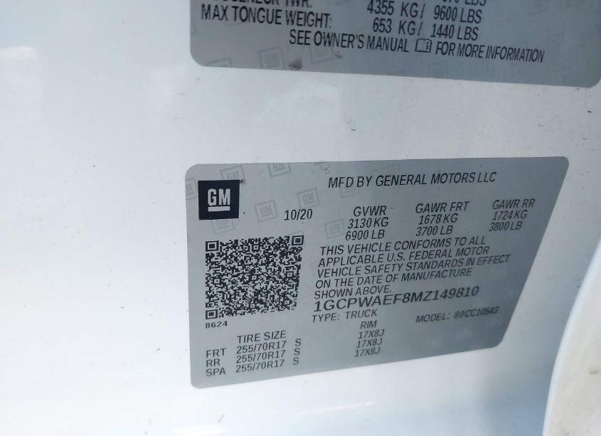 Photo 9 of 2021 Chevrolet Silverado 1500 2WD SHORT BED WT (VIN 1GCPWAEF8MZ149810)