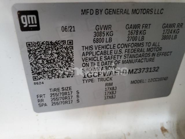 2021 CHEVROLET SILVERADO C1500 (VIN 1GCPWAEH1MZ373132) main photo