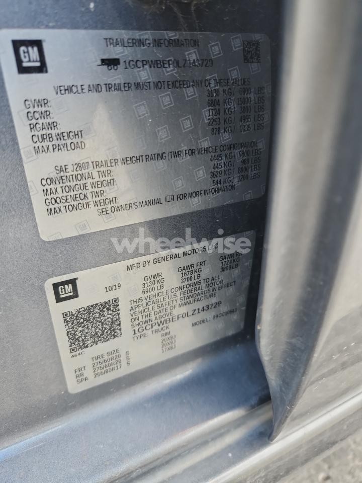 Photo 12 of 2020 CHEVROLET SILVERADO C1500 CUSTOM (VIN 1GCPWBEF0LZ143729)