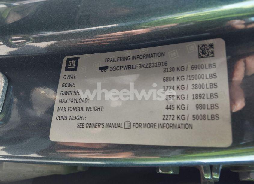 Photo 9 of 2019 Chevrolet Silverado 1500 CUSTOM (VIN 1GCPWBEF3KZ231916)