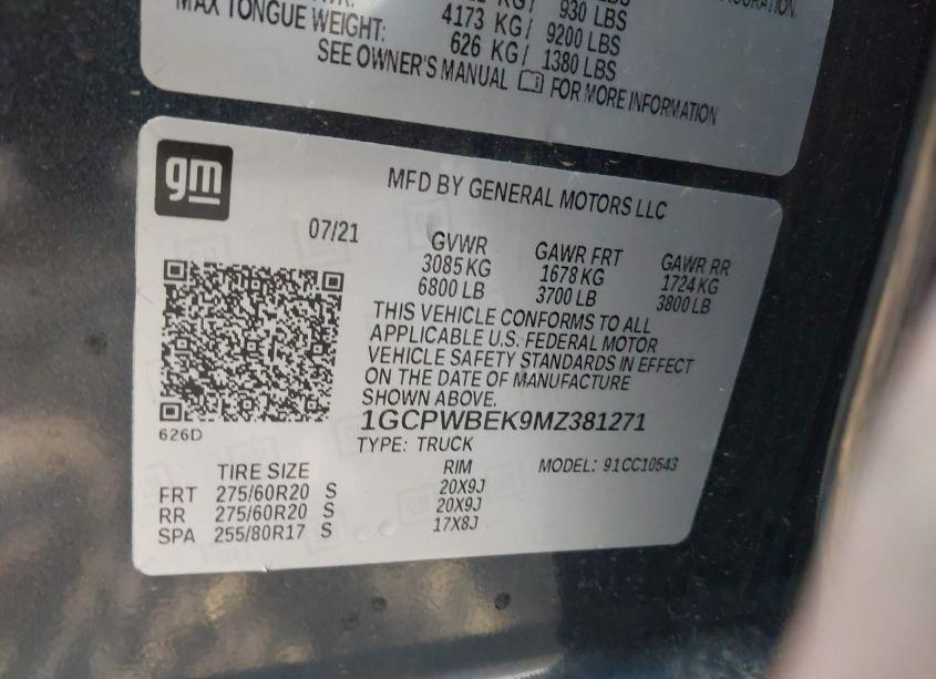 Photo 9 of 2021 Chevrolet Silverado 1500 2WD SHORT BED CUSTOM (VIN 1GCPWBEK9MZ381271)