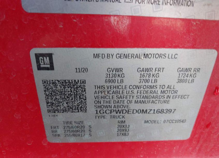 Photo 9 of 2021 Chevrolet Silverado 1500 2WD SHORT BED RST (VIN 1GCPWDED0MZ168397)