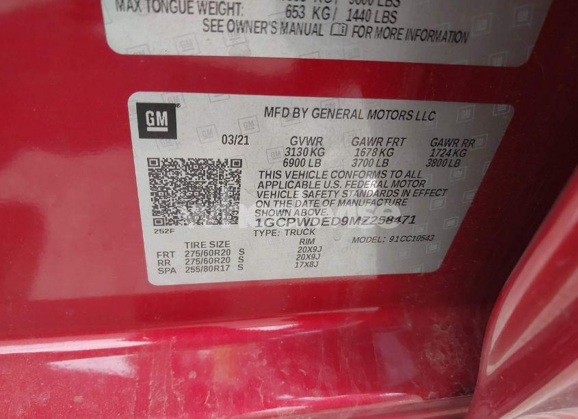 Photo 9 of 2021 Chevrolet Silverado 1500 2WD SHORT BED RST (VIN 1GCPWDED9MZ258471)