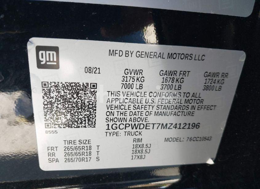 Photo 9 of 2021 Chevrolet Silverado 1500 2WD SHORT BED RST (VIN 1GCPWDET7MZ412196)