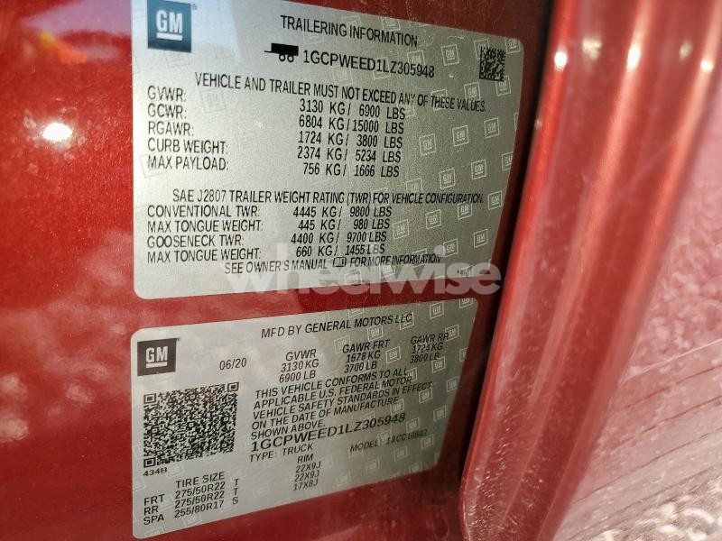 Photo 11 of 2020 CHEVROLET SILVERADO C1500 LTZ (VIN 1GCPWEED1LZ305948)