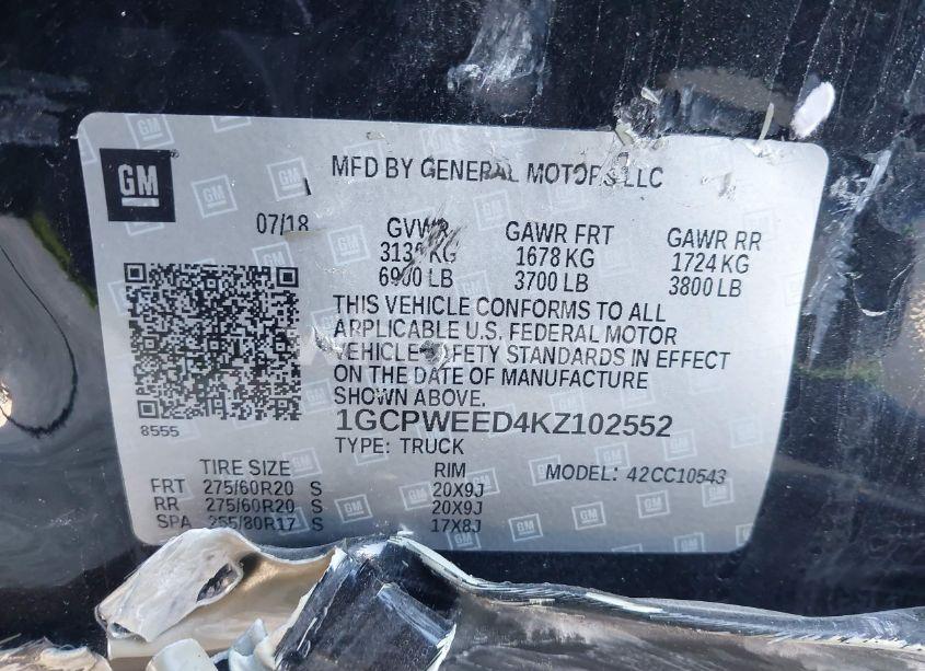 Photo 9 of 2019 Chevrolet Silverado 1500 LTZ (VIN 1GCPWEED4KZ102552)