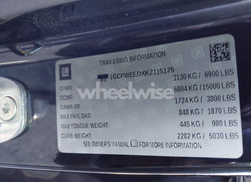 Photo 9 of 2019 Chevrolet Silverado 1500 LTZ (VIN 1GCPWEEDXKZ115175)