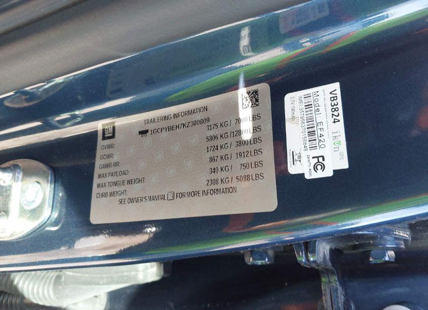 Photo 9 of 2019 Chevrolet Silverado 1500 CUSTOM (VIN 1GCPYBEH7KZ380809)