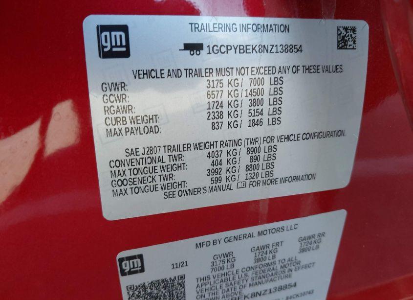 Photo 9 of 2022 Chevrolet Silverado 1500 LTD 4WD STANDARD BED CUSTOM (VIN 1GCPYBEK8NZ138854)