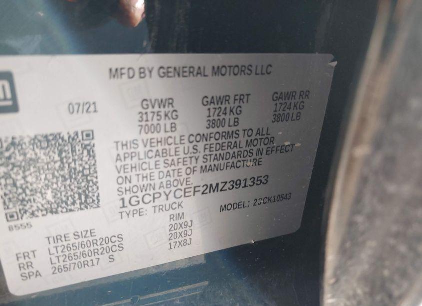 Photo 9 of 2021 Chevrolet Silverado 1500 4WD SHORT BED CUSTOM TRAIL BOSS (VIN 1GCPYCEF2MZ391353)