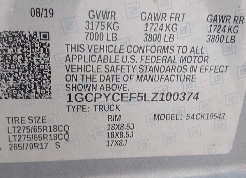 Photo 9 of 2020 Chevrolet Silverado 1500 4WD SHORT BED CUSTOM TRAIL BOSS (VIN 1GCPYCEF5LZ100374)