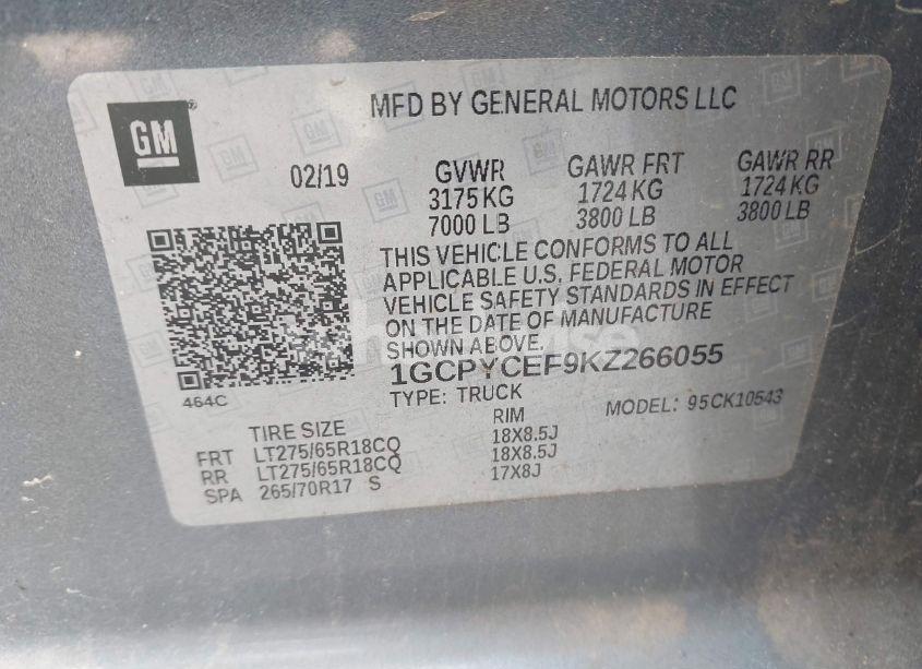 Photo 9 of 2019 Chevrolet Silverado 1500 CUSTOM TRAIL BOSS (VIN 1GCPYCEF9KZ266055)