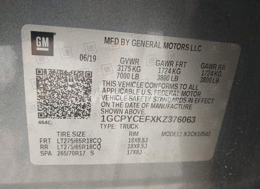 Photo 9 of 2019 Chevrolet Silverado 1500 CUSTOM TRAIL BOSS (VIN 1GCPYCEFXKZ376063)