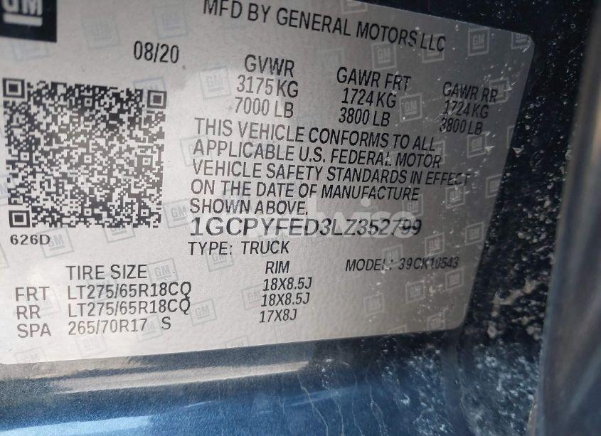 Photo 9 of 2020 Chevrolet Silverado 1500 4WD SHORT BED LT TRAIL BOSS (VIN 1GCPYFED3LZ352799)