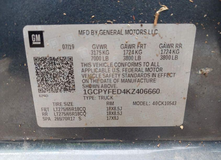 Photo 9 of 2019 Chevrolet Silverado 1500 LT TRAIL BOSS (VIN 1GCPYFED4KZ406660)